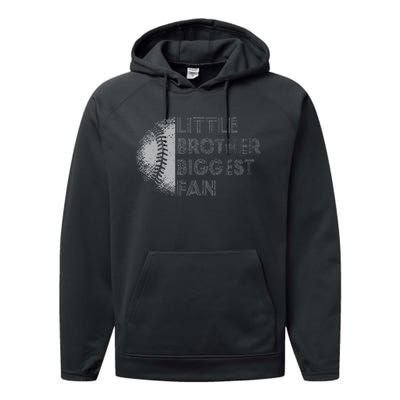 Little Brother Biggest Fan Baseball Season Gift For Performance Fleece Hoodie