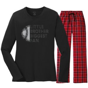 Little Brother Biggest Fan Baseball Season Gift For Women's Long Sleeve Flannel Pajama Set 