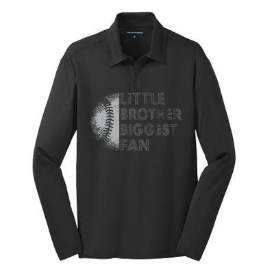 Little Brother Biggest Fan Baseball Season Gift For Silk Touch Performance Long Sleeve Polo