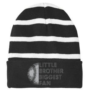 Little Brother Biggest Fan Baseball Season Gift For Striped Beanie with Solid Band