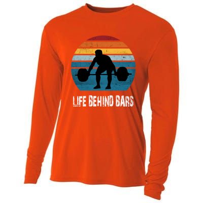 Life Behind Bars Funny Powerlifting Weightlifting Vintage Meaningful Gift Cooling Performance Long Sleeve Crew