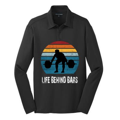 Life Behind Bars Funny Powerlifting Weightlifting Vintage Meaningful Gift Silk Touch Performance Long Sleeve Polo