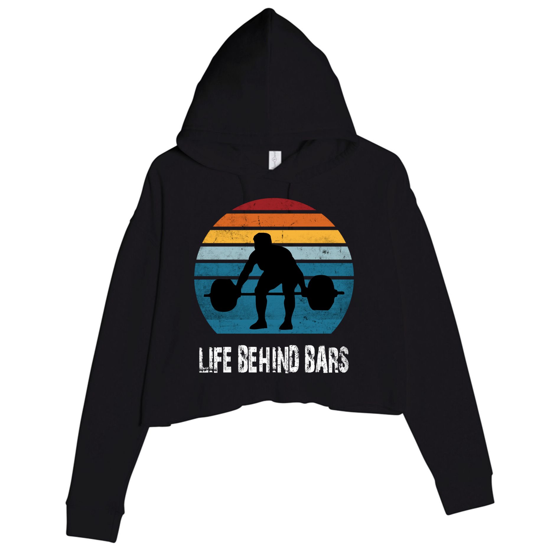 Life Behind Bars Funny Powerlifting Weightlifting Vintage Meaningful Gift Crop Fleece Hoodie