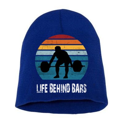 Life Behind Bars Funny Powerlifting Weightlifting Vintage Meaningful Gift Short Acrylic Beanie
