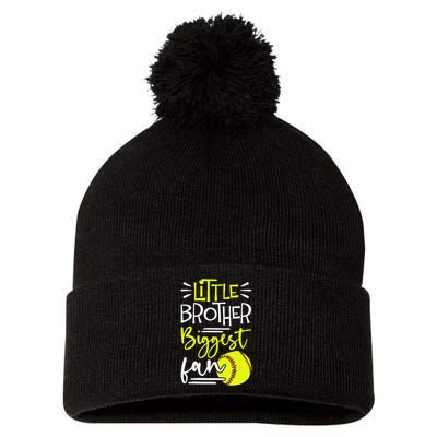 Little Brother Biggest Fan Softball Softball Pom Pom 12in Knit Beanie