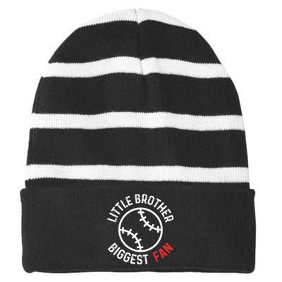 Little Brother Biggest Fan Baseball Season Striped Beanie with Solid Band