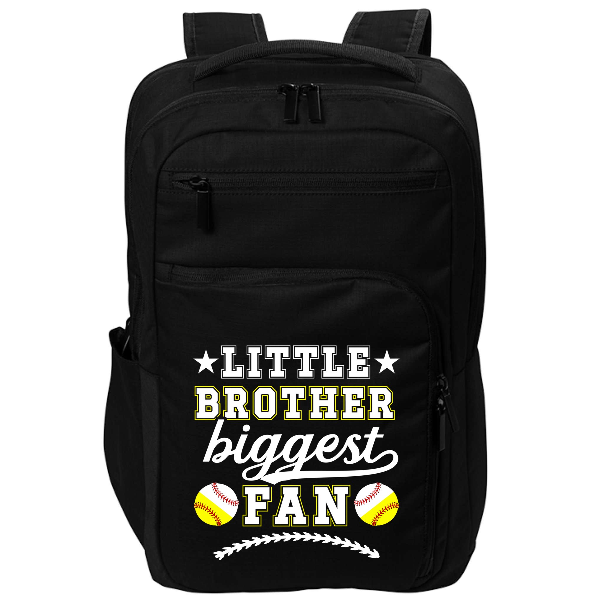 Little Brother Biggest Fan Softball Baseball Brother Gift Impact Tech Backpack