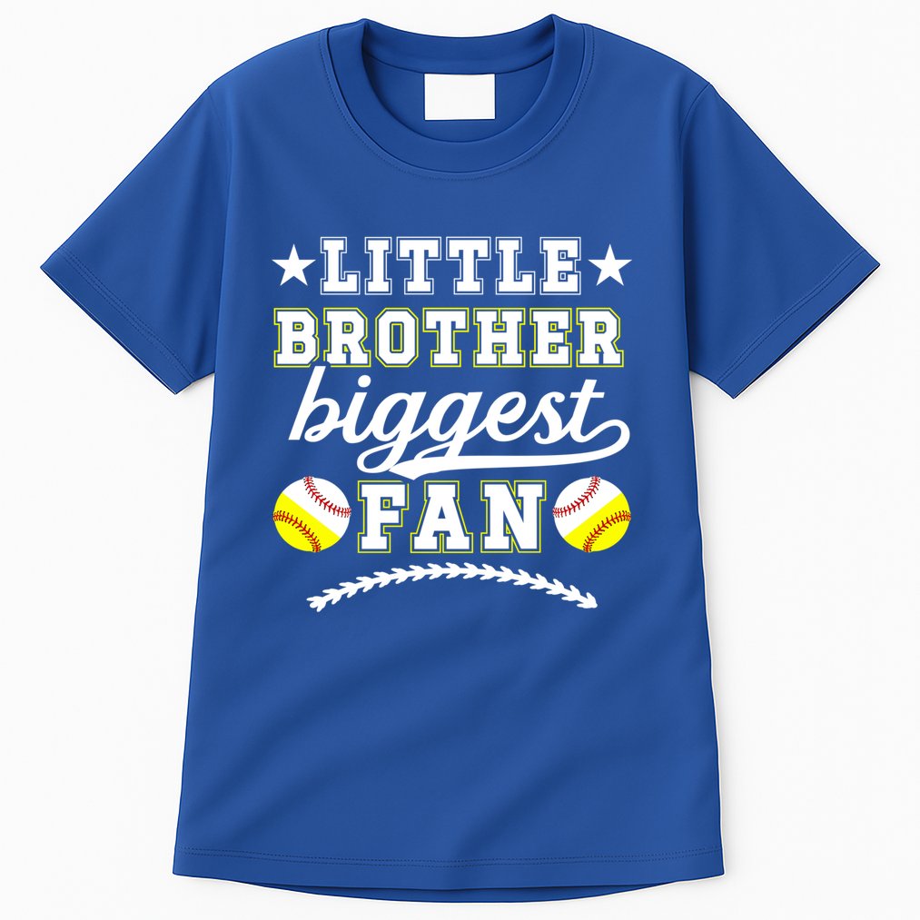 Little Brother Biggest Fan Softball Baseball Brother Gift Tall T-Shirt