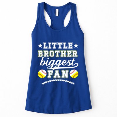 Little Brother Biggest Fan Softball Baseball Brother Gift Womens Tank Top
