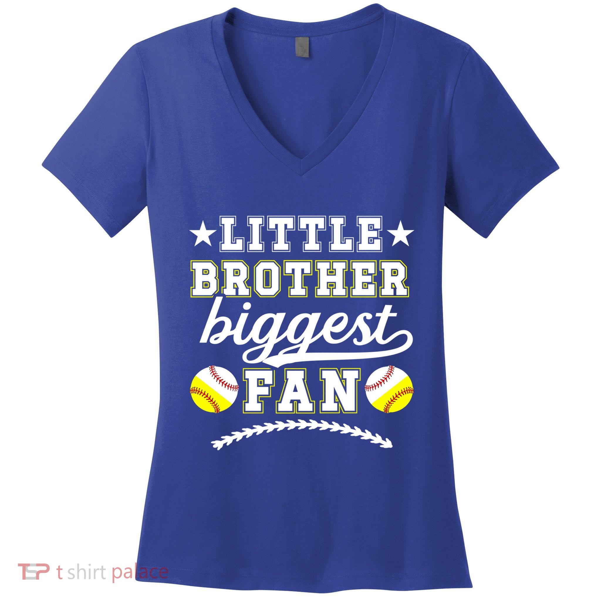 Little Brother Biggest Fan Softball Baseball Brother Gift Women's V-Neck T-Shirt