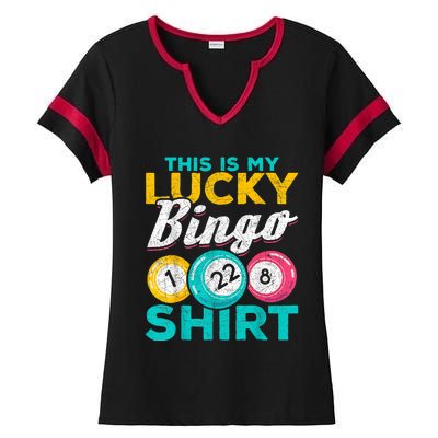 Lucky Bingo Bingo Player Hobby Gambling Funny Bingo Ladies Halftime Notch Neck Tee