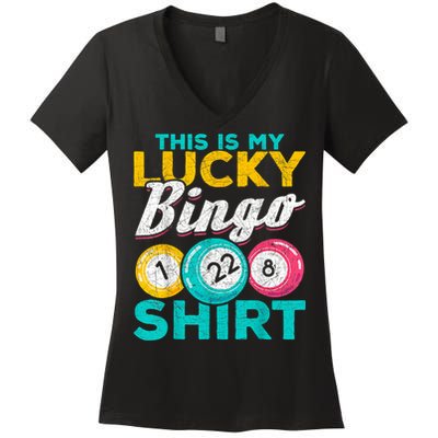 Lucky Bingo Bingo Player Hobby Gambling Funny Bingo Women's V-Neck T-Shirt