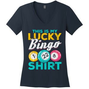 Lucky Bingo Bingo Player Hobby Gambling Funny Bingo Women's V-Neck T-Shirt