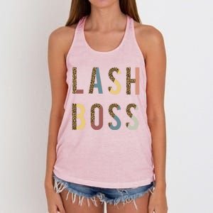 Lash Babe Boss Hustler Artist Tech Eyelash Extention Leopard Gift Women's Knotted Racerback Tank