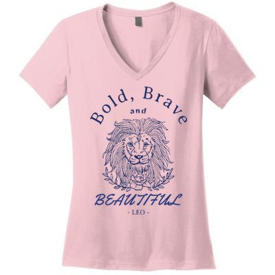 Leo Bold Brave Beautiful Zodiac Design Women's V-Neck T-Shirt