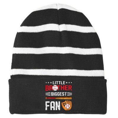 Little Brother Biggest Fan Baseball Family Striped Beanie with Solid Band