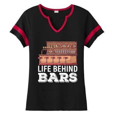 Life Behind Bars Bartender Alcohol Gift Ladies Halftime Notch Neck Tee