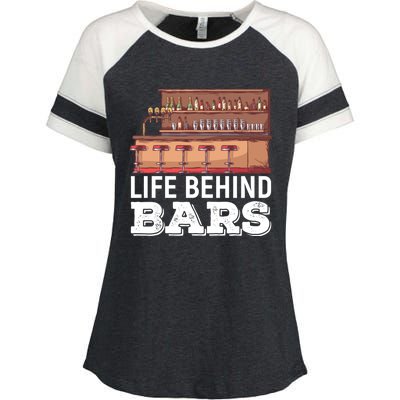 Life Behind Bars Bartender Alcohol Gift Enza Ladies Jersey Colorblock Tee