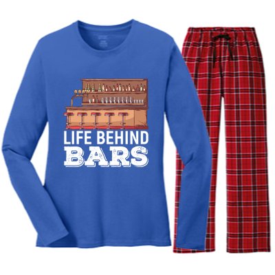 Life Behind Bars Bartender Alcohol Gift Women's Long Sleeve Flannel Pajama Set 