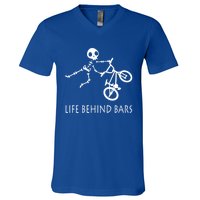 Life Behind Bars Bike Skeleton Bmx Biker Bicycle Rider Gift V-Neck T-Shirt