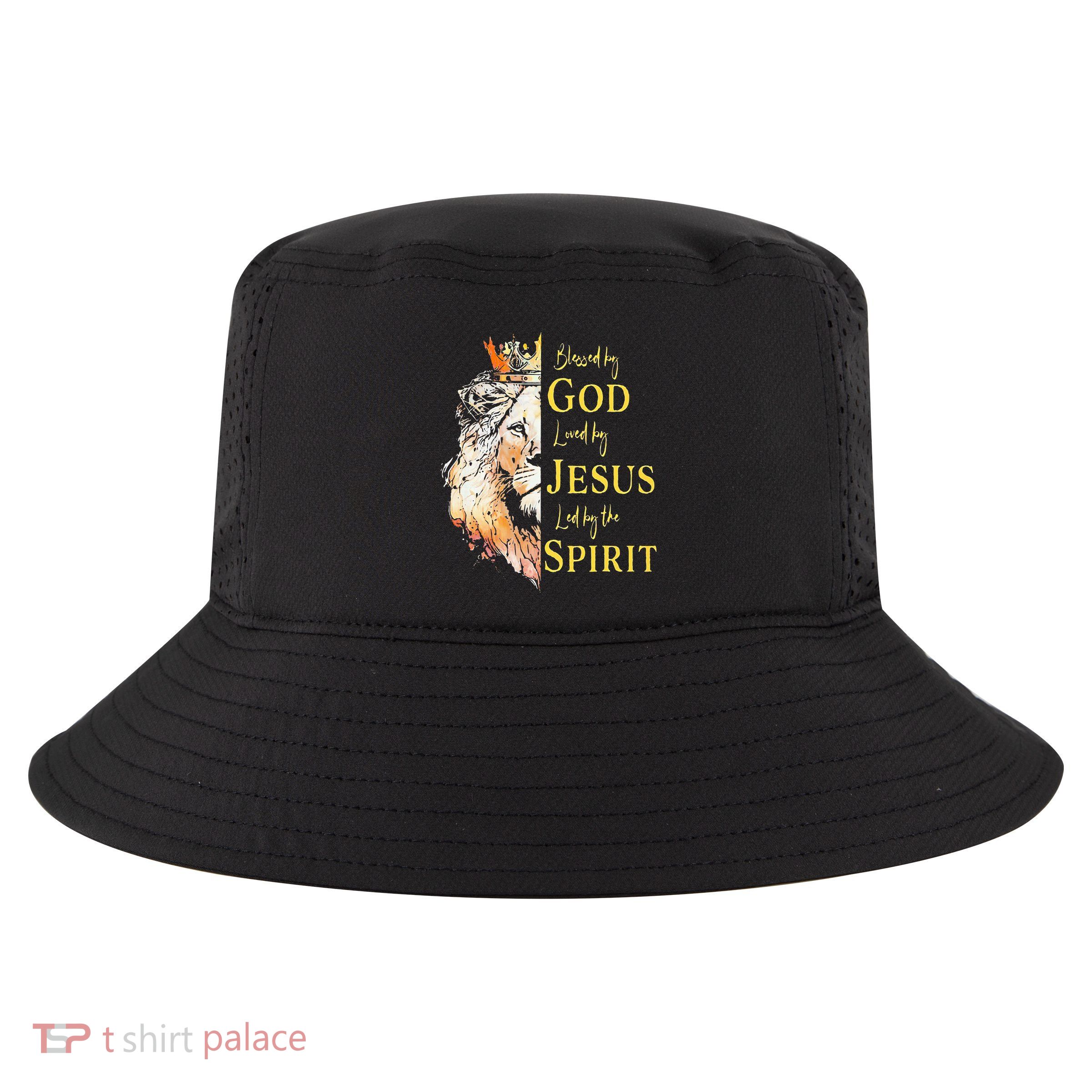 Lion Blessed By God Loved By Jesus Led Buy The Spirit Cool Comfort Performance Bucket Hat