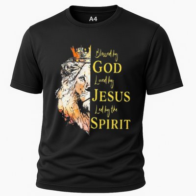 Lion Blessed By God Loved By Jesus Led Buy The Spirit Performance Shirt