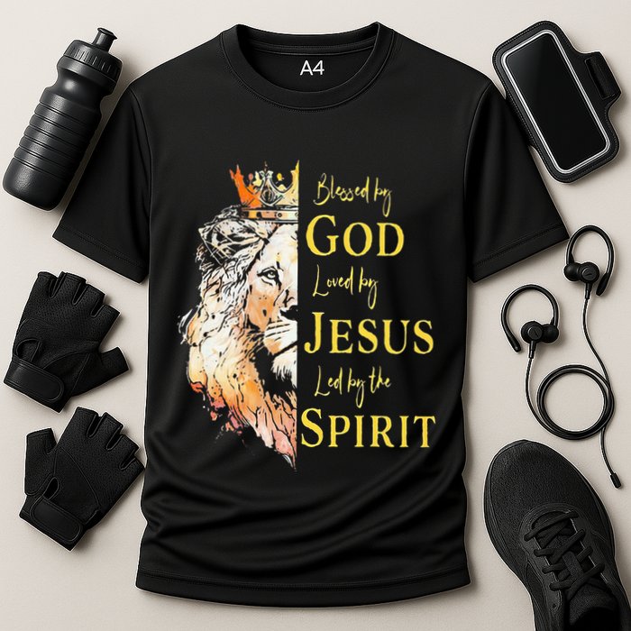 Lion Blessed By God Loved By Jesus Led Buy The Spirit Cooling Performance Crew T-Shirt