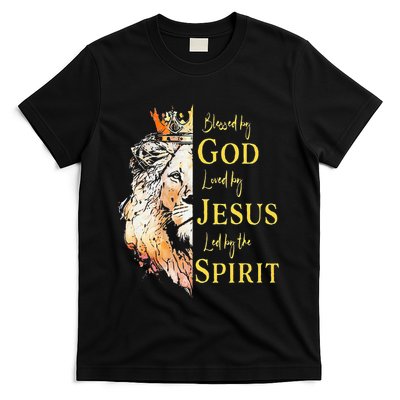 Lion Blessed By God Loved By Jesus Led Buy The Spirit T-Shirt