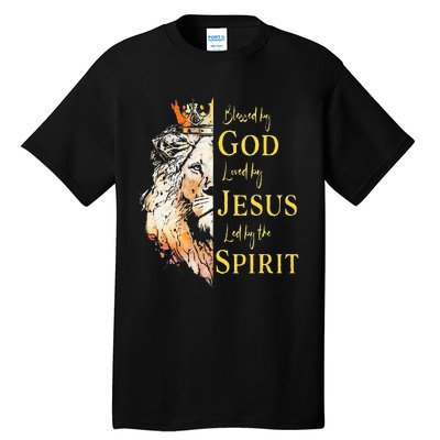 Lion Blessed By God Loved By Jesus Led Buy The Spirit Tall T-Shirt