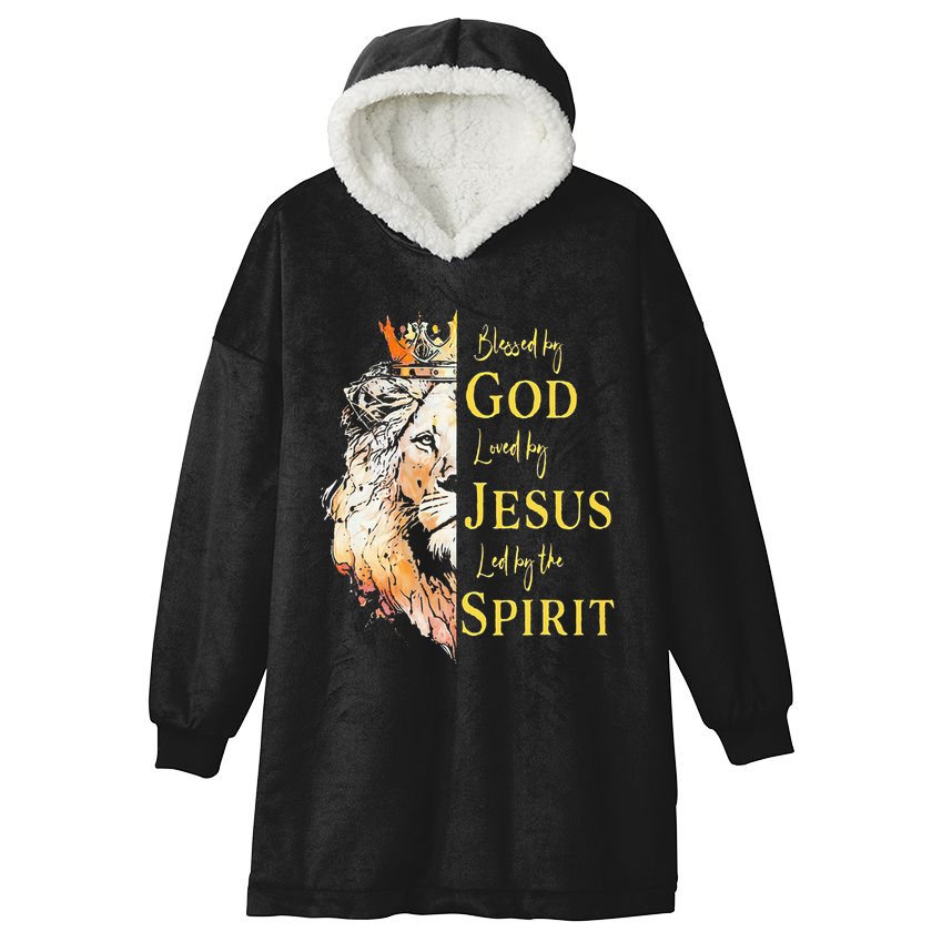 Lion Blessed By God Loved By Jesus Led Buy The Spirit Hooded Wearable Blanket