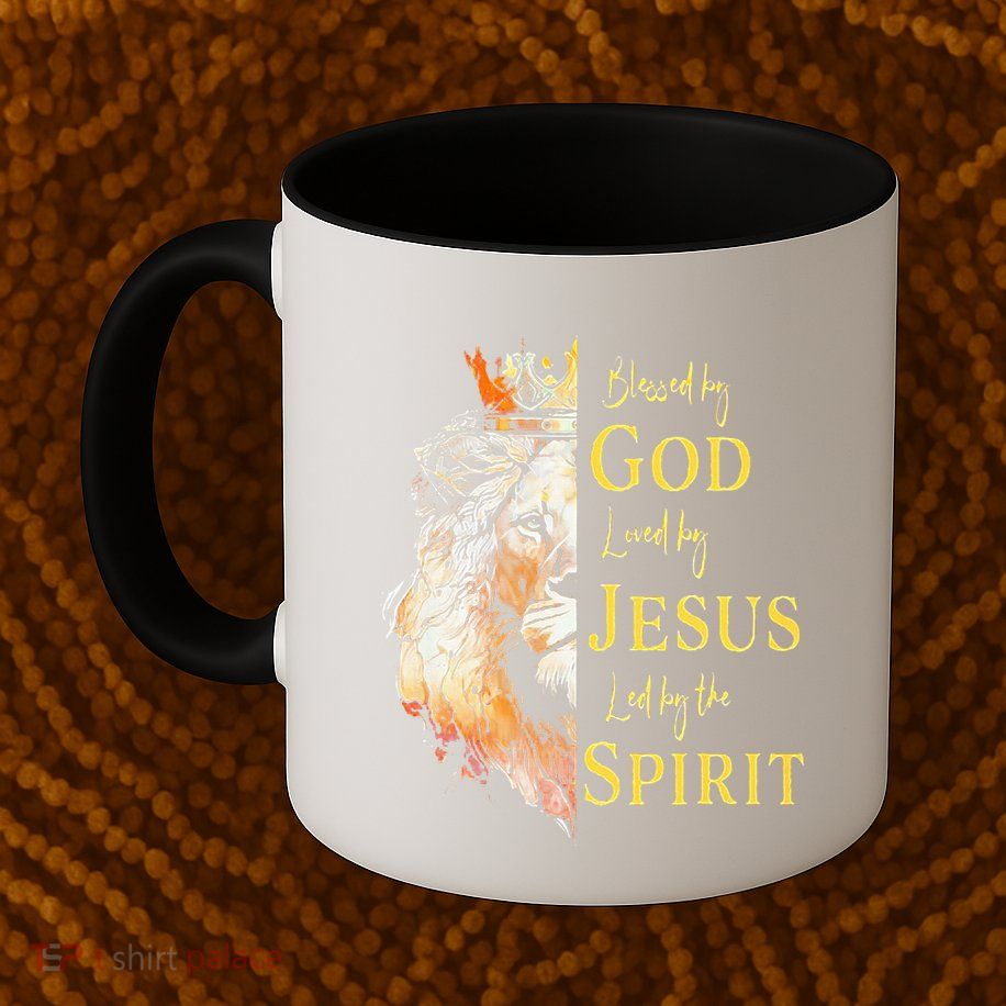 Lion Blessed By God Loved By Jesus Led Buy The Spirit Mug