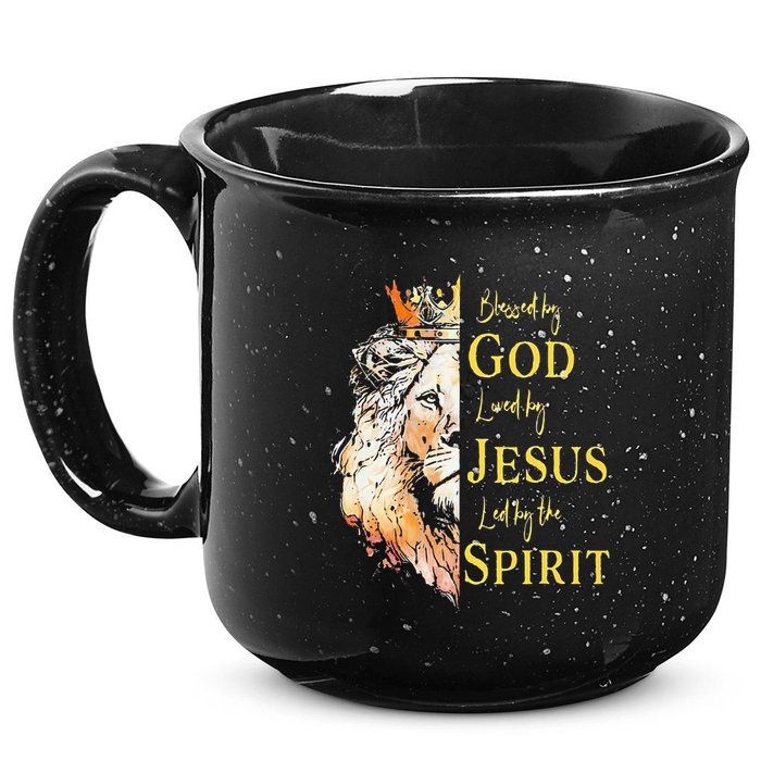 Lion Blessed By God Loved By Jesus Led Buy The Spirit 15oz Campfire Ceramic Mug