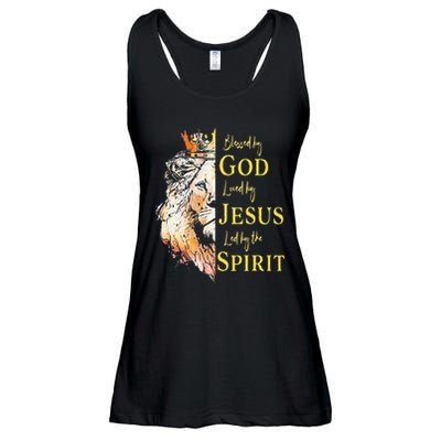 Lion Blessed By God Loved By Jesus Led Buy The Spirit Ladies Essential Flowy Tank