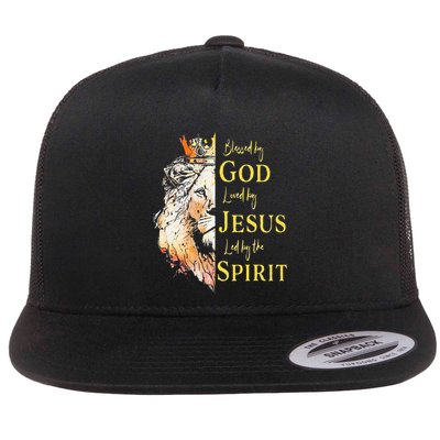 Lion Blessed By God Loved By Jesus Led Buy The Spirit Flatbill Hat