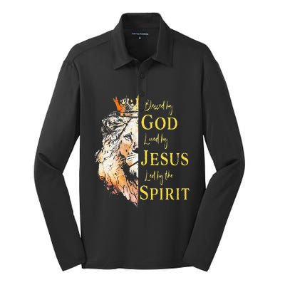 Lion Blessed By God Loved By Jesus Led Buy The Spirit Silk Touch Performance Long Sleeve Polo