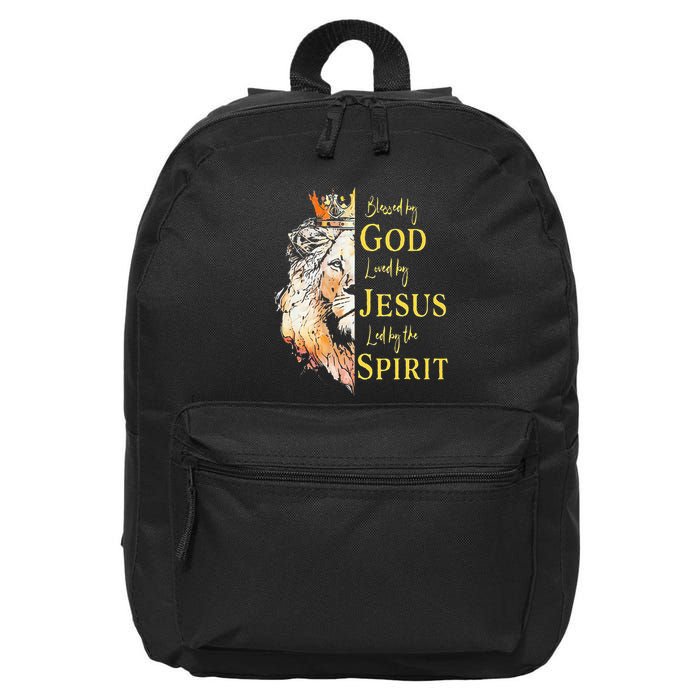 Lion Blessed By God Loved By Jesus Led Buy The Spirit 16 in Basic Backpack