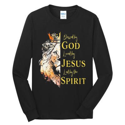 Lion Blessed By God Loved By Jesus Led Buy The Spirit Tall Long Sleeve T-Shirt