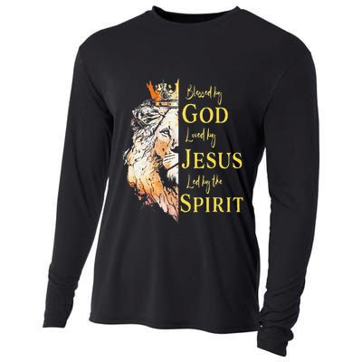 Lion Blessed By God Loved By Jesus Led Buy The Spirit Cooling Performance Long Sleeve Crew