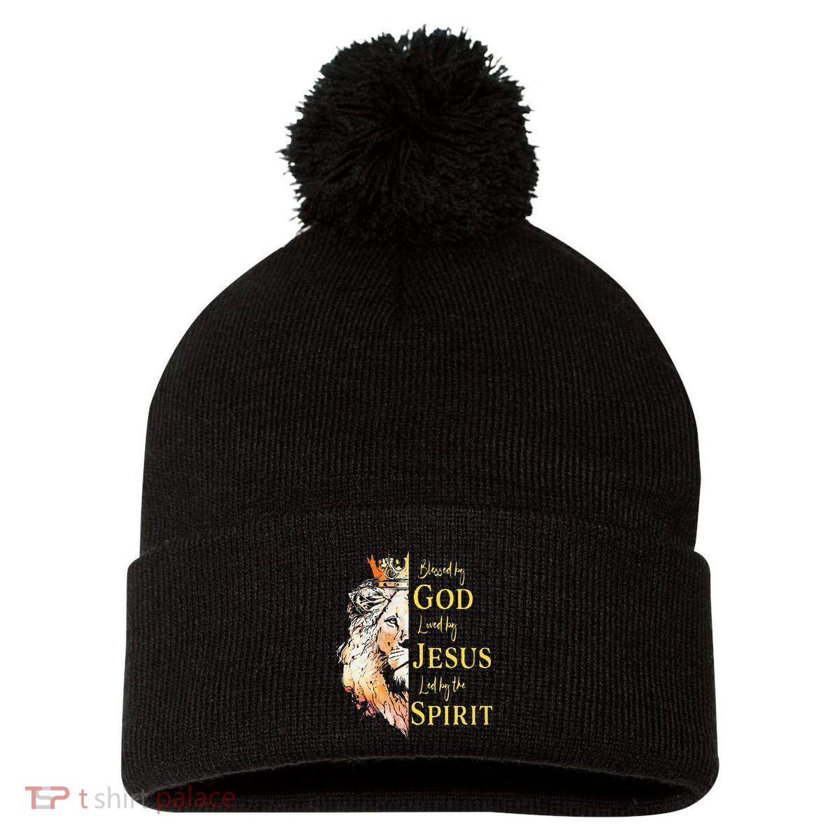 Lion Blessed By God Loved By Jesus Led Buy The Spirit Pom Pom 12in Knit Beanie