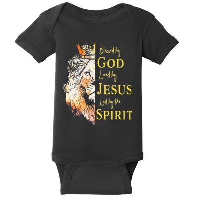 Lion Blessed By God Loved By Jesus Led Buy The Spirit Baby Bodysuit
