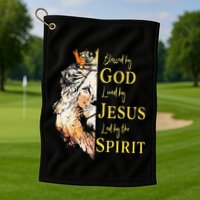 Lion Blessed By God Loved By Jesus Led Buy The Spirit Golf Towel