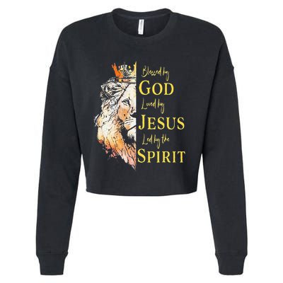 Lion Blessed By God Loved By Jesus Led Buy The Spirit Cropped Pullover Crew