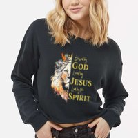 Lion Blessed By God Loved By Jesus Led Buy The Spirit Cropped Pullover Crew