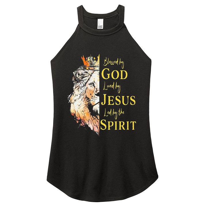 Lion Blessed By God Loved By Jesus Led Buy The Spirit Women's Perfect Tri Rocker Tank