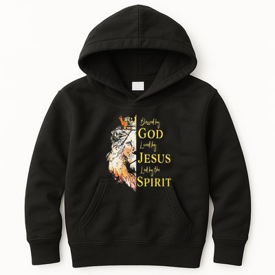Lion Blessed By God Loved By Jesus Led Buy The Spirit Kids Hoodie