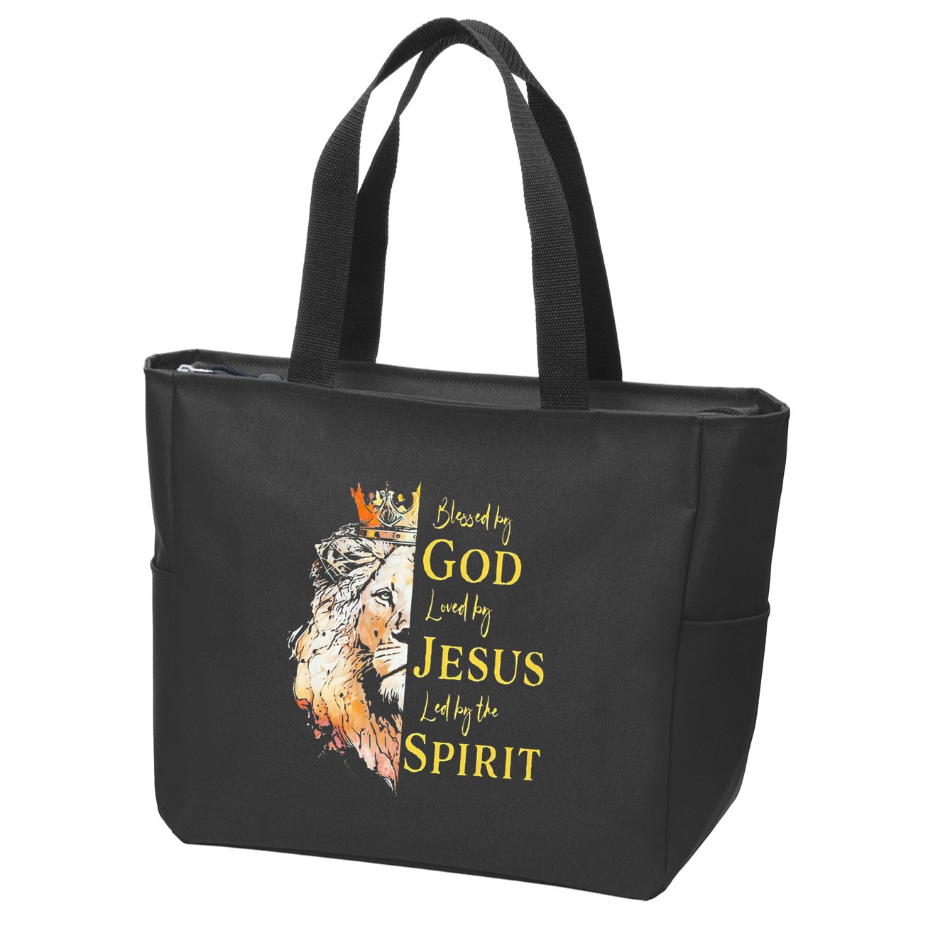 Lion Blessed By God Loved By Jesus Led Buy The Spirit Zip Tote Bag