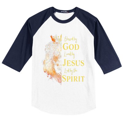 Lion Blessed By God Loved By Jesus Led Buy The Spirit Baseball Sleeve Shirt