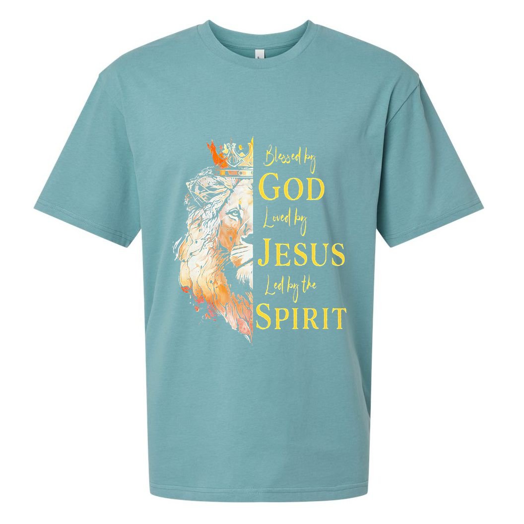 Lion Blessed By God Loved By Jesus Led Buy The Spirit Sueded Cloud Jersey T-Shirt