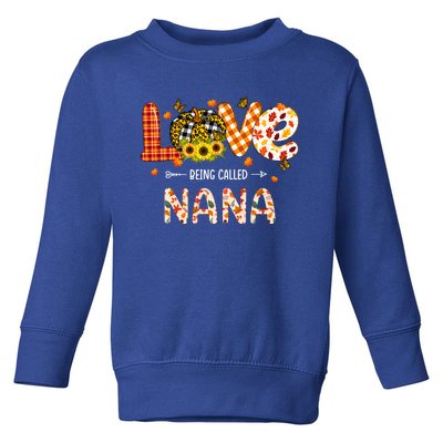 Love Being Called Nana Leopard Plaid Pumpkin Thanksgiving Cute Gift Toddler Sweatshirt