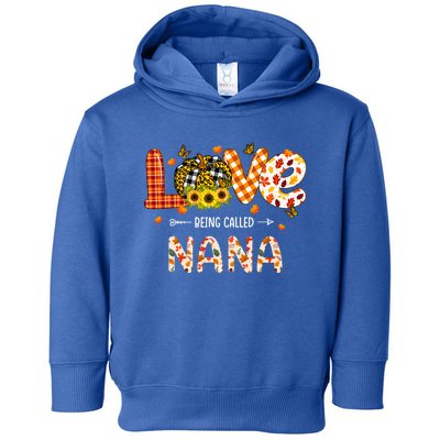 Love Being Called Nana Leopard Plaid Pumpkin Thanksgiving Cute Gift Toddler Hoodie